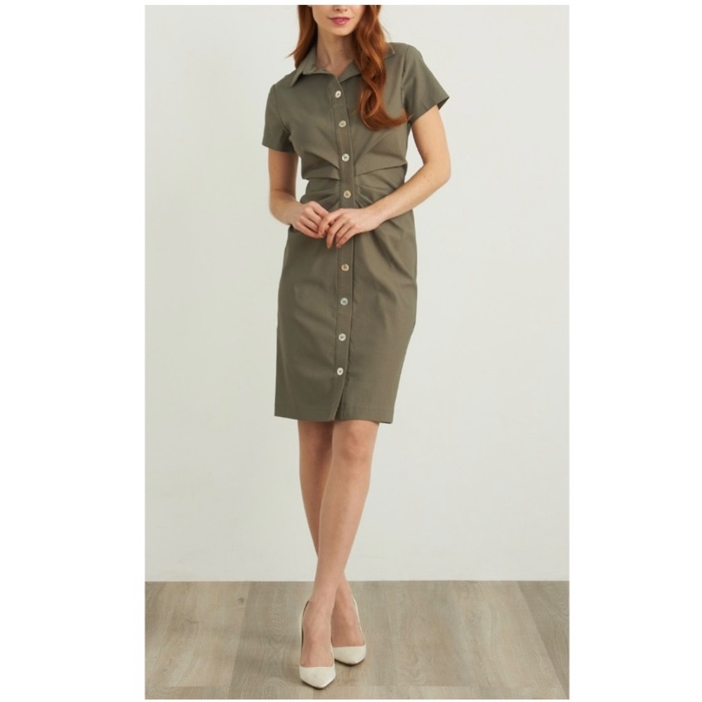 Joseph Ribkoff Ruched Mini Shirt Button Dress - Picture 1 of 11